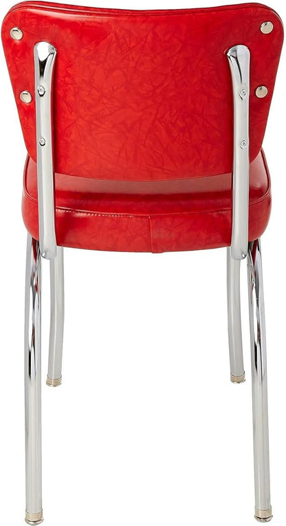HomeStock Diner Chair - Vinyl Seat, Chrome Frame - Fully Assembled Bistro Kitchen Chair Cracked Ice Red