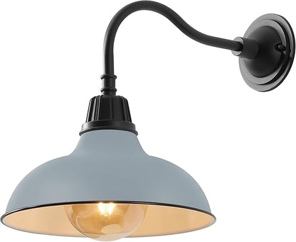 JONATHAN Y 12.25" Matte Silver Blue/Black Farmhouse Industrial Outdoor Sconce, LED Gooseneck Wall Light for Porch, Metal Bowl Shade, Dimmable Vintage Exterior Fixture, LED Bulb Included (JYL7613N)