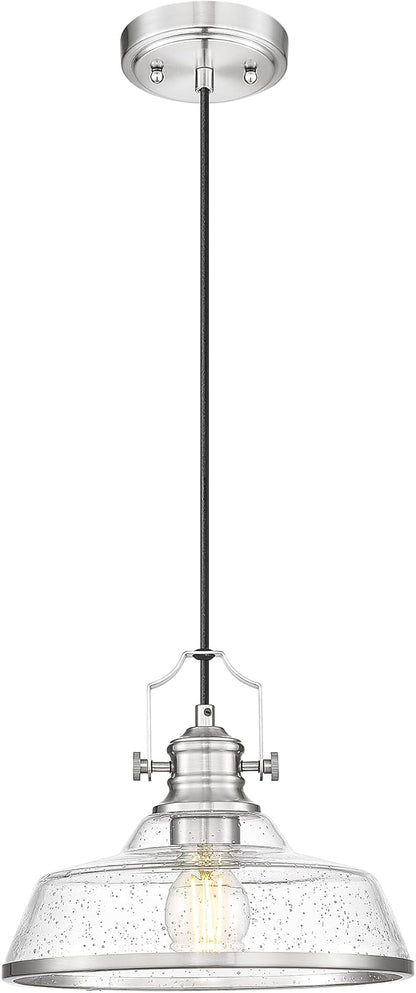 kudos Brushed Nickel Pendant Lights Kitchen Island, Large Pendant Light with Seeded Glass, Industrial Hanging Lighting for Kitchen Sink Dining Room Bathroom,KDPL13-BN-S