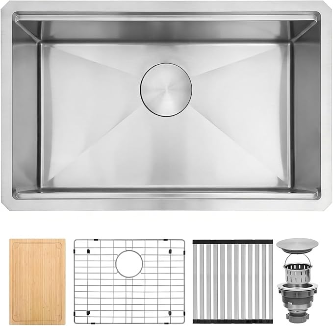 Undermount Kitchen Sink,16 Gauge T-304S Stainless Steel Workstation Sinks with Accessories, 30" x 18" x 10" Large and Deep Single Bowl Kitchen Sink for Home,Kitchen and Outdoor