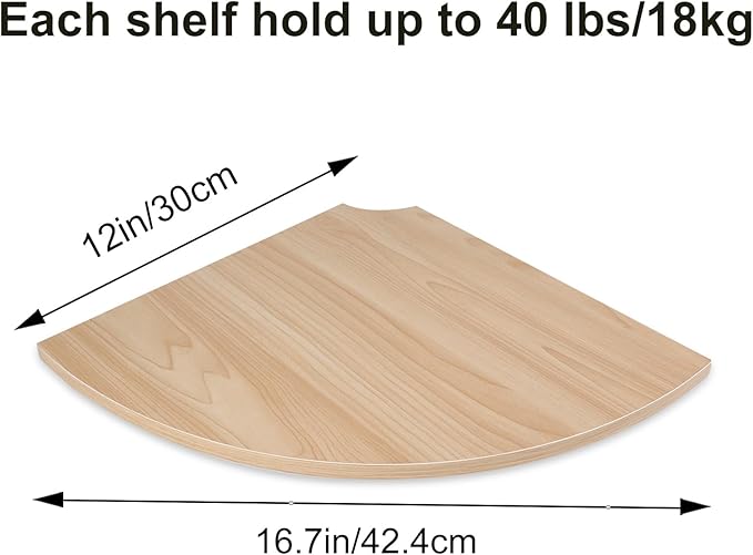 JJL Corner Wall Shelf, 12-Inch Sector Shelf, Set of 2 Wooden Hanging Shelves With Wire Hole for Bedroom Decoration, Light White