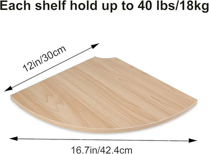 JJL Corner Wall Shelf, 12-Inch Sector Shelf, Set of 2 Wooden Hanging Shelves With Wire Hole for Bedroom Decoration, Light White