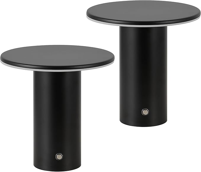 JONATHAN Y 7.5" Black Modern Rechargeable Cordless LED Table Lamp Set of 2, Dimmable Touch Sensor Nightstand Mini Lamp for Dining Living Room, Frosted Diffuser (JYL7158B-SET2)