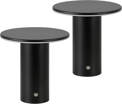 JONATHAN Y 7.5" Black Modern Rechargeable Cordless LED Table Lamp Set of 2, Dimmable Touch Sensor Nightstand Mini Lamp for Dining Living Room, Frosted Diffuser (JYL7158B-SET2)