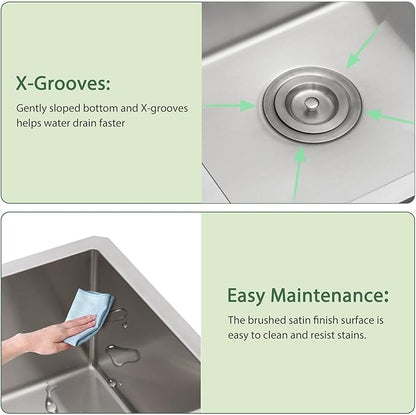 30 Inch Undermount Kitchen Sink - Couoko 30x18 Undermount Single Bowl Kitchen Sink 16 Gauge Stainless Steel Deep Handmade Round Corner Under Counter Kitchen Sink with Accessories