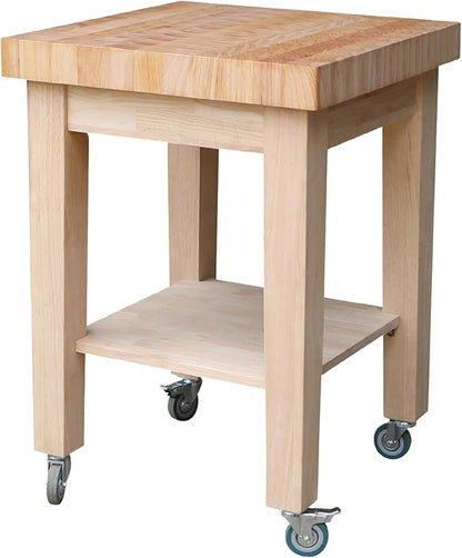 Unfinished Solid Wood Kitchen Island Cart by International Concepts – 33” Rolling Parawood Cart with Shelves, Paint or Stain to Match Any Kitchen Décor