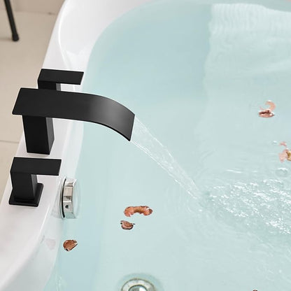 RUMOSE Matte Black Roman Bathtub Faucet Set Waterfall Tub Faucets High Flow Widespread 6-16 Inch 3 Holes Deck Mount Tub Filler 2 Handles Bathtub Filler Soaking Bath Faucet