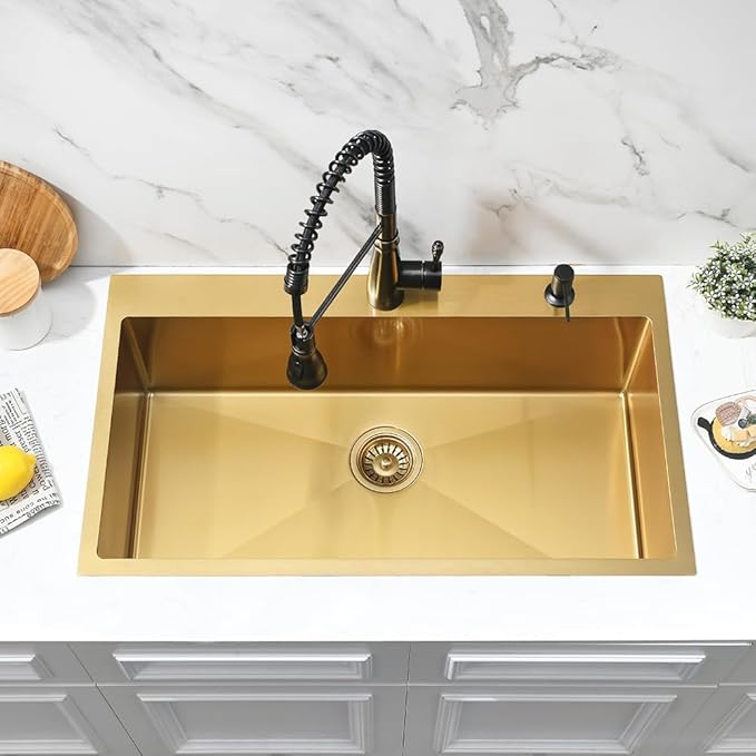 Gold 33x19 Drop In Kitchen Sink-Jshozzy Drop In Sink Kitchen Top Mount 16 Gauge Stainless Steel Sink Single Bowl