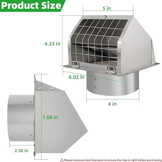 4" Dryer Vent Cover Outside,Stainless Steel Outdoor Dryer Vent Cover for 4 in Pipe,Exterior Wall Vent Cover Cap Dryer Exhaust Vent Cover Outlet for House/Range Hood,Dryer Vent Kit with Screen&Damper
