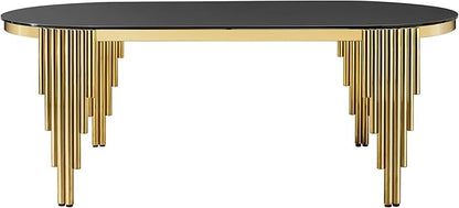 70" Oval Glass Dining Table for 6,Luxury Elegant Kitchen Table with Black Tempered Glass Table Top and Golden Stainless Steel Base,Modern Gold Dining Room Table