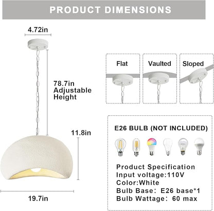 Wabi Sabi Pendant Lights,19.7in White Modern Pendant Light Resin Hanging Lamp Kitchen Island Lighting Modern Japandi Chandelier for Dining Room Hallway Restaurant Foyer