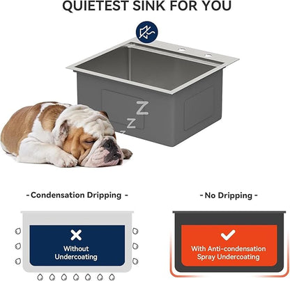 Lordear Drop in Kitchen Bar Sink 21x20x9 Inch Workstation 16 Gauge Stainless Steel Single Bowl Topmount Over Counter for Wet Bar/Prep/Small Kitchen with Cutting Board