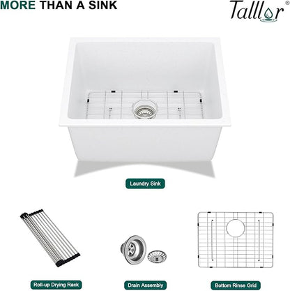 12" Deep White Laundry Utility Sink - 24"x18"x12" Granite Composite Undermount Laundry Sink White Quartz Classic Under Counter Single Bowl Extra Deep Sinks #TLGU-120