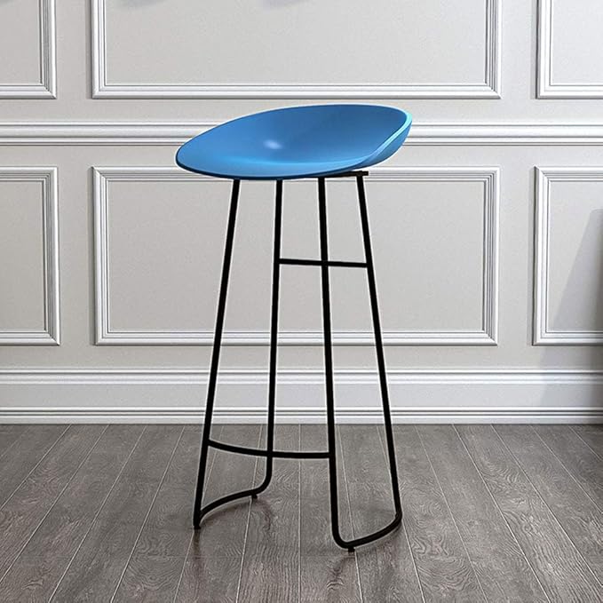 Minimalist Plastic PP Stools Backless with Metal Legs, Kitchen Island Dining Chairs with Comfortable Footrest, Counter Height Stools for Counter,Blue-75cm