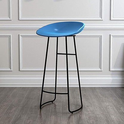 Minimalist Plastic PP Stools Backless with Metal Legs, Kitchen Island Dining Chairs with Comfortable Footrest, Counter Height Stools for Counter,Blue-65cm