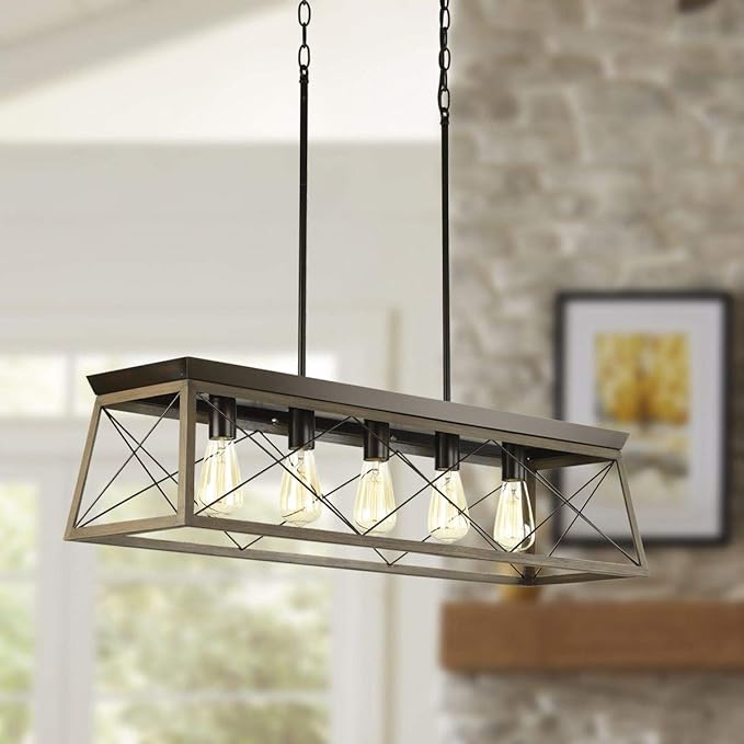 Progress Lighting Briarwood Collection 5-Light Dining Room Light Fixture, Farmhouse Style Modern Chandelier for Kitchen and Dining Room, 38" by 9", Antique Bronze