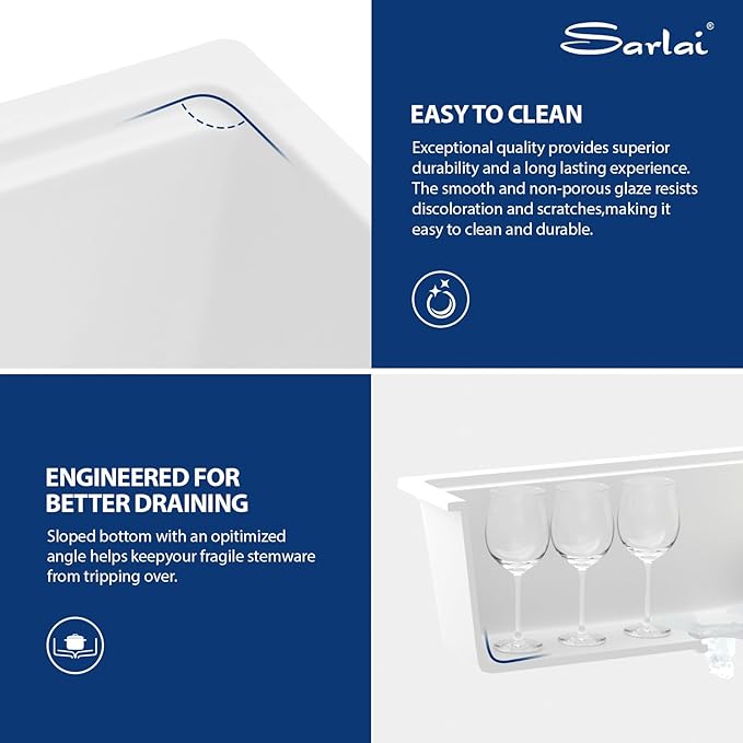 Sarlai 32 Kitchen Sink White Granite Composite - 32 x 19 inch Kitchen Sink Ledge workstation Undermount White Granite Composite Quartz Single Bowl Under Counter Kitchen Sinks Basin