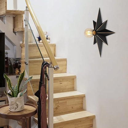 16 inch Flush Mount Ceiling Light, Industrial Black Metal Star Ceiling Lights, Vintage Entryway Light Fixtures, Farmhouse Star Lighting for Hallway, Porch, Study, Bedroom, Stair, Kitchen, Bathroom