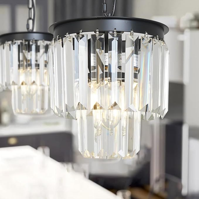 Modern Mini Crystal Chandeliers Small Pendant Light Contemporary Ceiling Pendant Light Fixture for Dining Room, Bedroom, Kitchen Island Entryway 8 Inches, Black