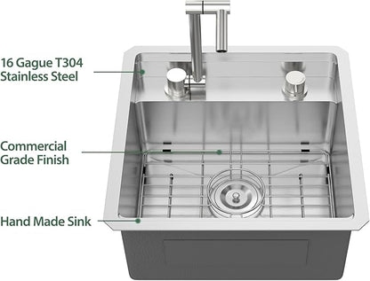 18 x 18 Inch Outdoor Sink Undermount RV Sink Workstation 16 Gauge Stainless Steel Single Bowl Handmade Outdoor Kitchen Sinks With Folding Faucet 18"x18"x9"