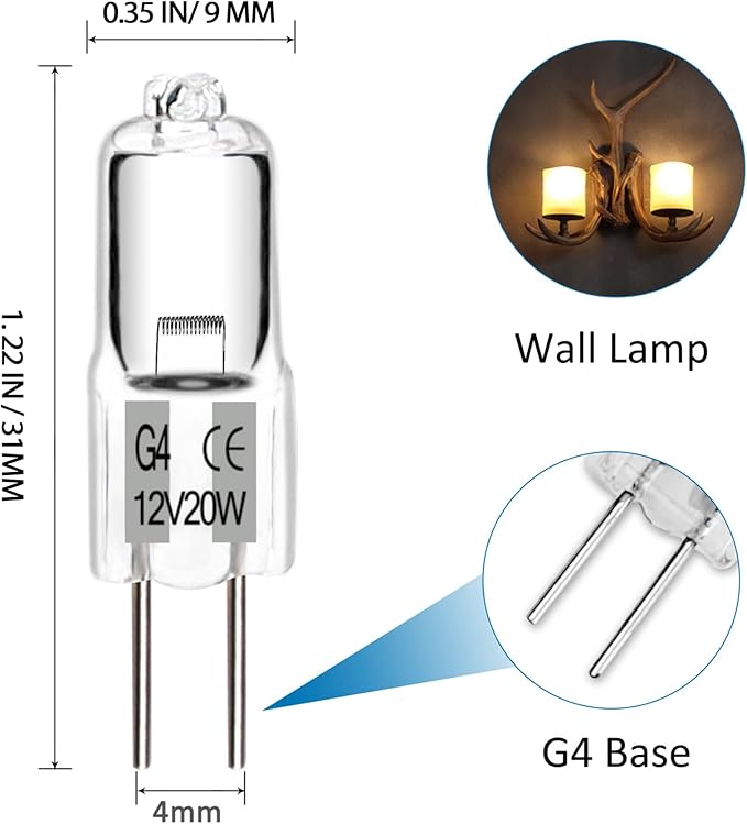 SCNNC JC Type G4 Bulb 12V 20W, Low Voltage Bi-Pin Halogen Light Bulbs for Outdoor Landscape Path Lights, Warm White Replacement Bulbs for Chandeliers, Kitchen Lights, Range Hood, RV Interior, 12 Pack