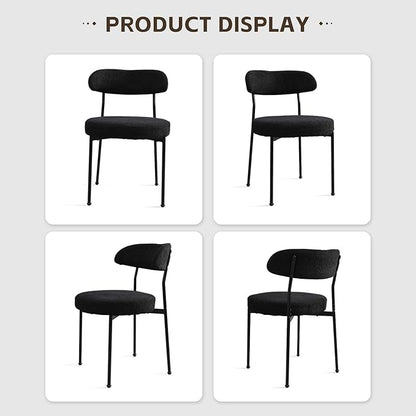 Black Boucle Dining Chair Set of 2, Modern Oval Upholstered Dining Chairs with Curved Back and Metal Leg for Dining Room,Restaurant,Kitchen Island(Black Leg)