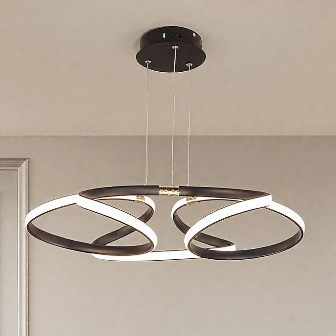 23 inch Modern Chandelier for Dining Room, Kitchen Chandelier & Entryway, Dimmable LED Pendant Light with Adjustable Height, 32W for Hallway, Living Room, Bedroom (Black M)