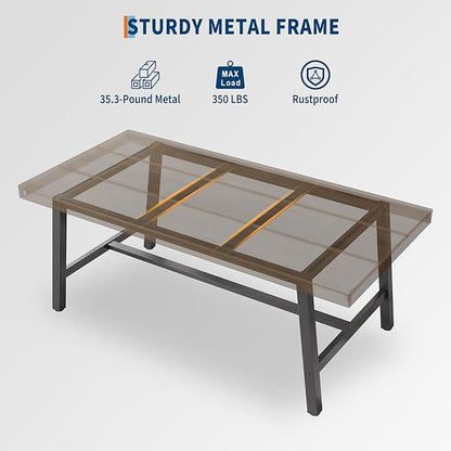 GarveeHome 63 Inch Small Space Dining Table for 4-6 People, Rectangular Kitchen Table for Apartment & Dining Room, Heavy Duty Metal Frame, Retro Brown