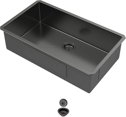 Black Undermount Kitchen Sink 30x18x9 Inch Single Bowl 18 Gauge Stainless Steel Under Counter Sinks Basin With Drain Strainer