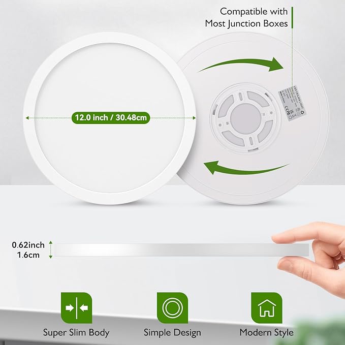 12Inch LED Flush Mount Ceiling Light Fixture, 28W 3200Lm Dimmable Modern Recessed Ceiling Lamp, 5000K Daylight White Round Low Profile Ceiling Light for Kitchen Closet Bedroom Hallway Laundry, 4-Pack