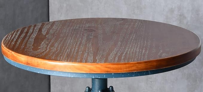 LOKKHAN Industrial Bar Table 38.6"-48.4" Height Adjustable Swivel Round Wood Tabletop 23.7" Dia, Kitchen Dining Office Coffee Bistro Pub Table (Aged Blue)