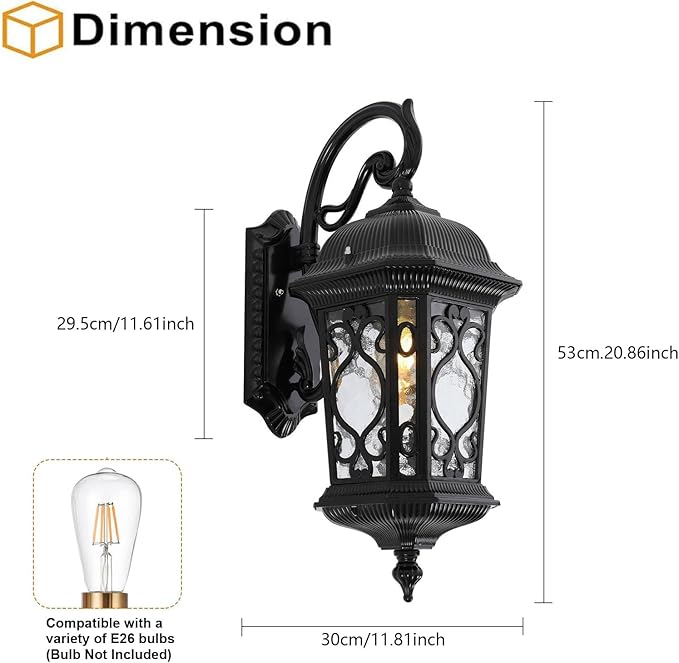 Outdoor Wall Light Fixtures, IP55 Waterproof Outside Wall Lantern Retro Exterior Wall Sconces Vintage Wall-Mounted Lights for Garage House Porch Doorway, E26 w/o Bulb