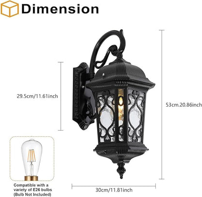 Outdoor Wall Light Fixtures, IP55 Waterproof Outside Wall Lantern Retro Exterior Wall Sconces Vintage Wall-Mounted Lights for Garage House Porch Doorway, E26 w/o Bulb