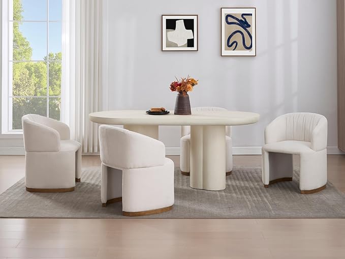 Barrel Dining Chairs Set of 3 - Accent Armchairs with Upholstered Curved Backrest, Modern Chenille Side Chairs for Dining Room/Living Room/Kitchen Island, Beige