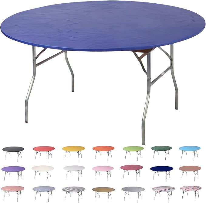 Kwik-Covers 10 Pack of Round Plastic Table Covers - 60" or 72" Round - Indoor or Outdoor Fitted Covers (Tables NOT Included) (Royal Blue, 60" Round)