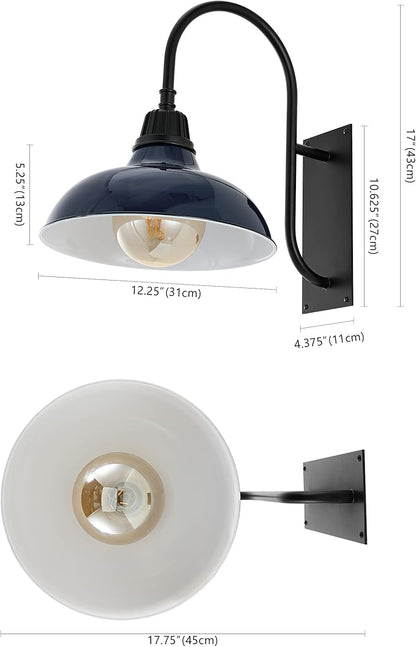 JONATHAN Y 12.25" Navy/Black 1-Light Farmhouse Gooseneck Outdoor Wall Sconce Lamp, with Black Metal Bowl Shade, Industrial Iron LED Porch Light for Patio Garage Entryway (JYL7614C)