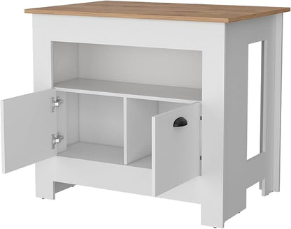 GOWE Theba Kitchen Island, Whit 2 Doors, 3 Shelves