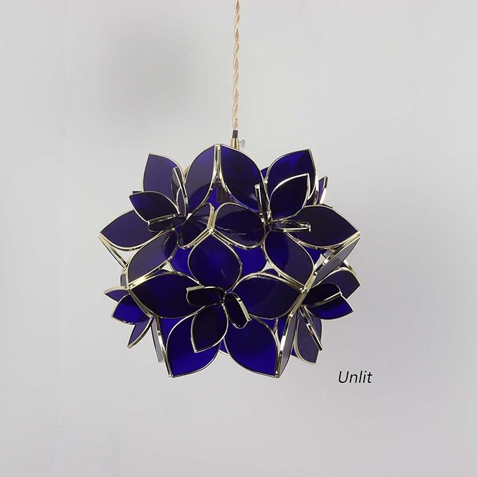 Bieye L11020 Petals Tiffany Style Stained Glass Ceiling Pendant Light for Home Decoration (Cobalt Blue, 12" Rose Lily)