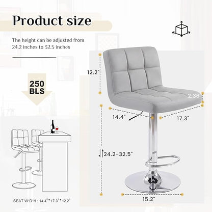 DUMOS Bar Stools Set of 4, 24 inch Counter Height Bar Stools, Upholstered Modern Kitchen Barstools with Metal Base, PU Leather Saddle Stools for Kitchen Island, Grey