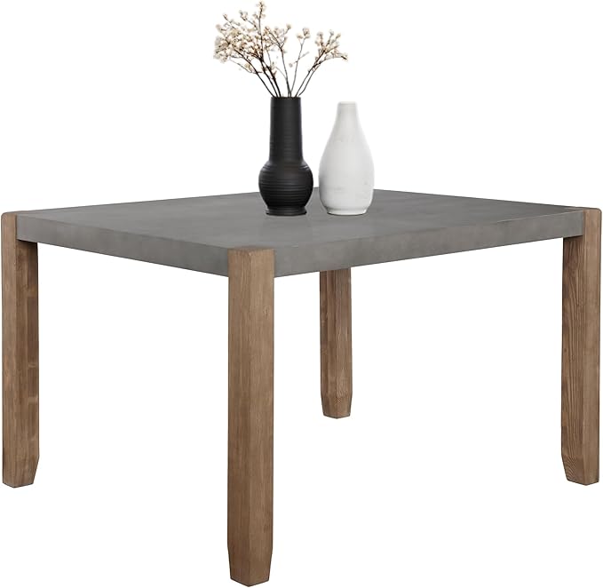 Alaterre Furniture Newport Dining Table for 4 – Rustic Industrial 48” x 30” Kitchen Table with Faux Concrete Gray Top & Solid Wood Legs