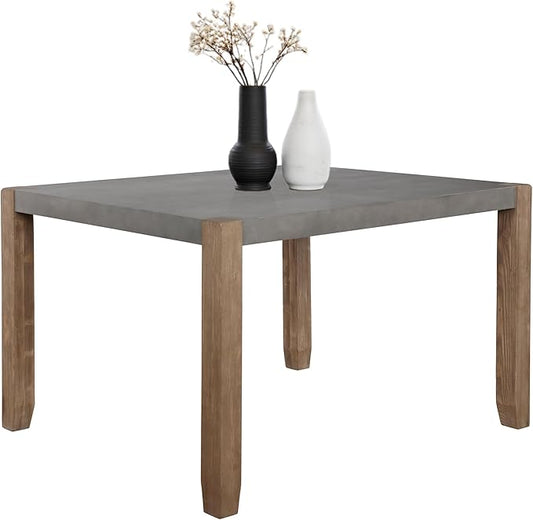 Alaterre Furniture Newport Dining Table for 4 – Rustic Industrial 48” x 30” Kitchen Table with Faux Concrete Gray Top & Solid Wood Legs