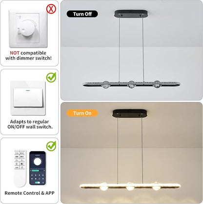 ORANOOR Modern LED Pendant Lights, Dimmable 39in Crystal Globe LED Rectangle Chandelier Lighting, Linear Black Dining Room Hanging Light Fixtures Kitchen Island Pendant Light Over Dining Table, 40W