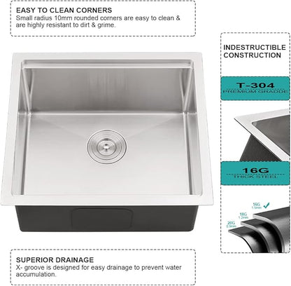 21 Inch Undermount Bar Sink Workstation-iAnomla 21x19 Stainless Steel Bar Sink Undermount Kitchen Sinks Outdoor 16 Gauge Single Bowl Rv Sinks with Cutting Board