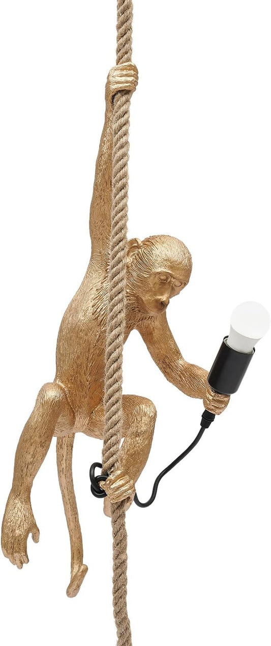 Vintage Monkey Pendant Light, 13.7 * 28.3in Industrial Retro Ceiling Pendant Lamp Fixture Vintage Resin Hemp Rope Chandelier Ceiling Pendant Lamp for Kitchens Corridors Bedrooms Dining Rooms