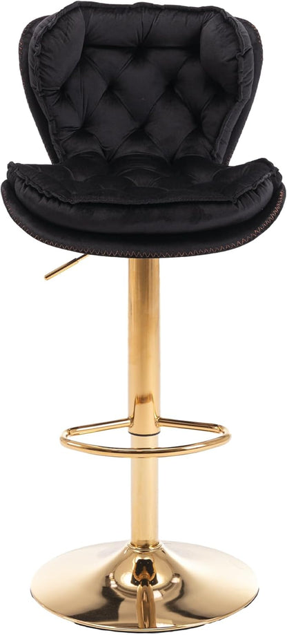 Rhomtree 24-33 Inch Swivel Bar Stools, Adjustable Counter Height Barstools, Velvet Back and Golden Footrest, Bar Chairs for Kitchen Island, Cafe, Bar, Bar Counter, Dining Room, Coffee(Black Set of 6)