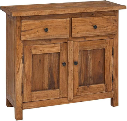 Brown Solid Mahogany Wood Sideboard, Distressed Finish, 29.5" Living Room Buffet Cabinet with Storage, Elegant Brass Handles, Indoor Furniture Kitchen Furnitur
