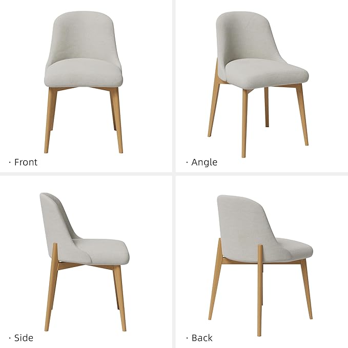 Casaphoria Upholstered Dining Chairs Set of 2, Mid Century Modern Fabric Kitchen Room Chairs with Solid Wood Legs & Comfortable Padded Seat, Ergonomic Side Chairs for Dining Room Living Room, Oak