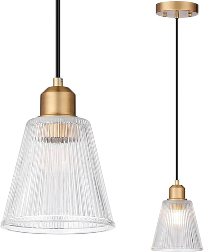 Pendant Light Kitchen Island, Modern Pendant Light Fixture with 5.8mm Thick Glass Shade, Adjustable Gold Hanging Light Fixture for Kitchen Sink, Dining Room, Entryway, 1 Pack