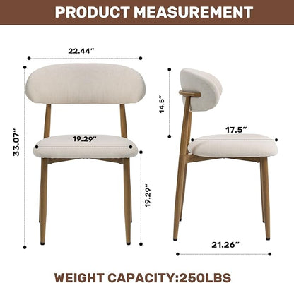 UVV Dining Chairs Set of 2, Metal Kitchen Chairs with Modern Fabric Upholstered for Dining Room, Beige