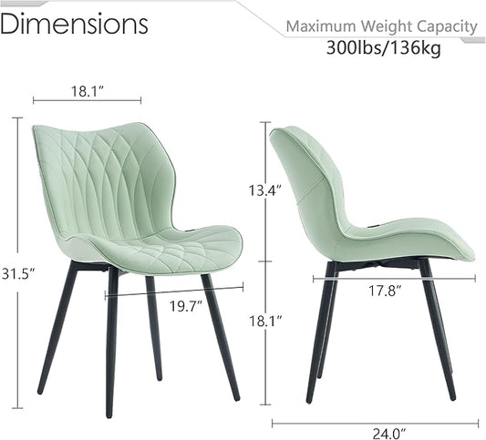 Kidol & Shellder Dining Chairs Set of 2, PU Leather Upholstered Kitchen Chairs with Back Armless, Mid Century Modern Side Chair for Dining Room, Living Room, Lounge, Restaurant, Mint Green